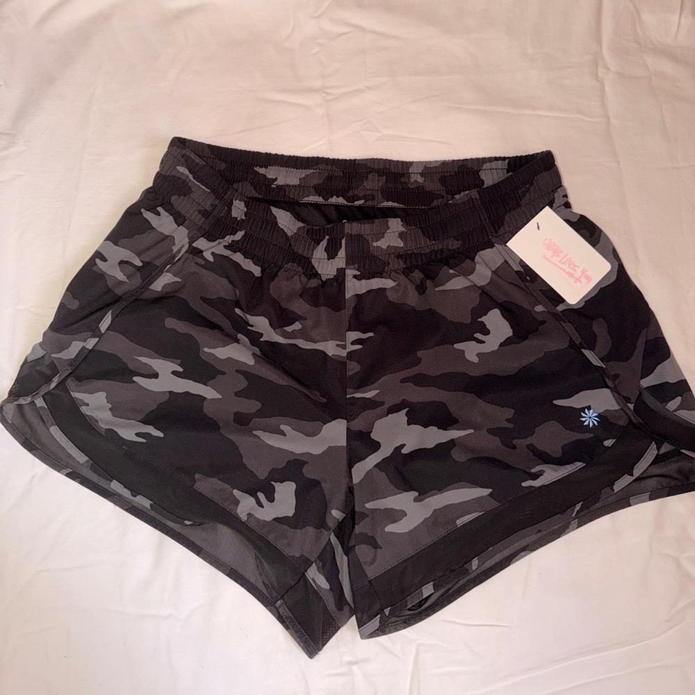 Athleta Black and Gray Camouflage Athletic Shorts